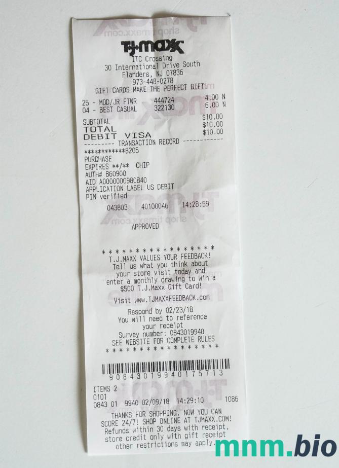 Sklep TJ Maxx szablon paragonu PSD